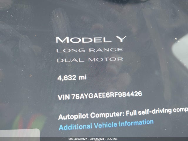 2024 TESLA MODEL Y 7SAYGAEE6RF984426 Photo 6