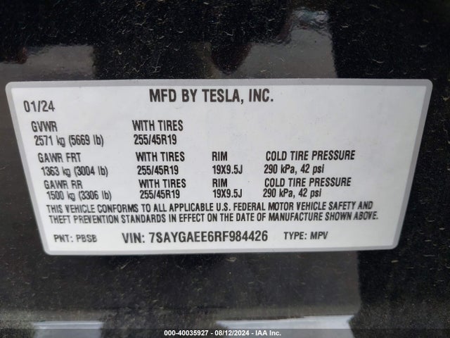 2024 TESLA MODEL Y 7SAYGAEE6RF984426 Photo 8