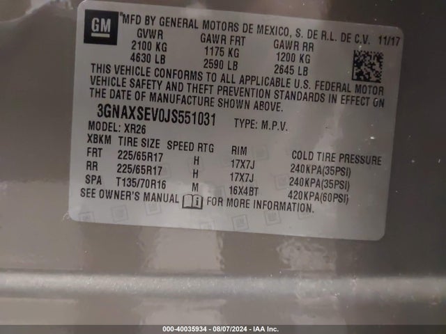 Chevrolet EQUINOX LT 2018 3GNAXSEV0JS551031 Image 9