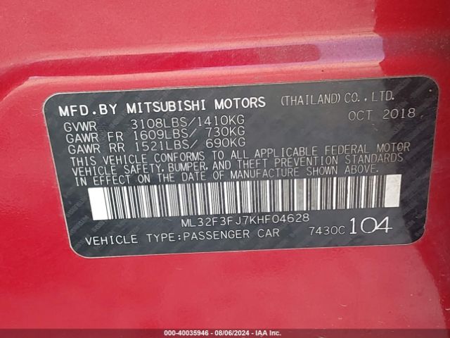 ML32F3FJ7KHF04628 Mitsubishi Mirage G4 Es
