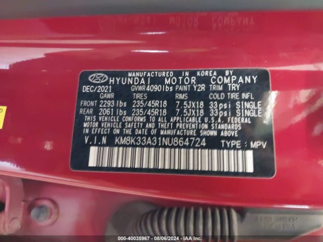 KM8K33A31NU864724 Hyundai Kona N Line