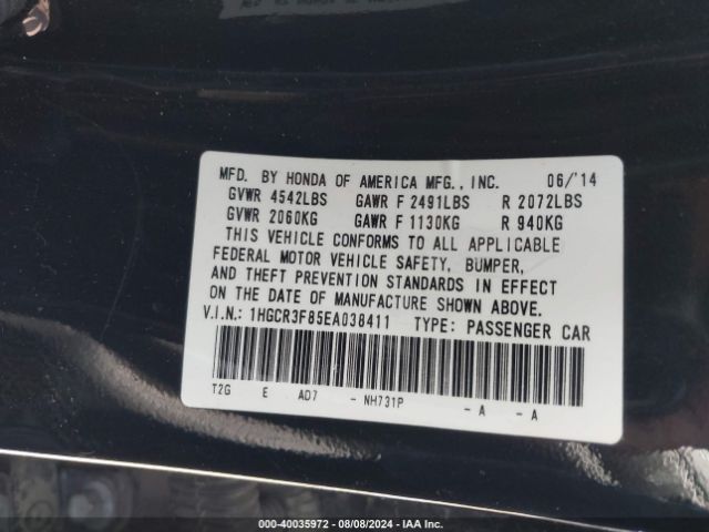 1HGCR3F85EA038411 Honda Accord Ex-l V-6