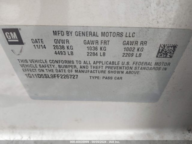 1G11D5SL9FF226727 Chevrolet MALIBU 2LT