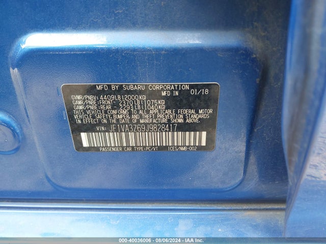 JF1VA3Z69J9828417 Subaru Wrx Sti