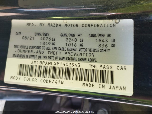 JM1BPAMLXM1402543 Mazda Mazda3 Premium
