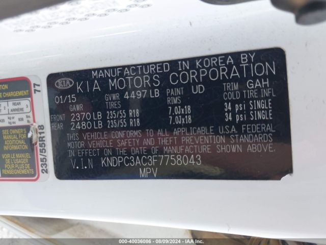 KNDPC3AC3F7758043 KIA Sportage Ex
