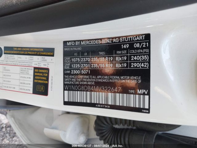 W1N0G8DB4MV322647 Mercedes-Benz Glc 300 Suv