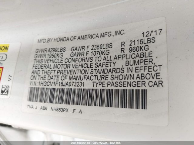 1HGCV1F16JA073231 Honda ACCORD LX
