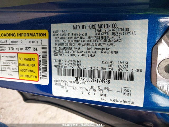 Ford Fusion Hybrid Se 2018 3FA6P0LU2JR174938 Image 9