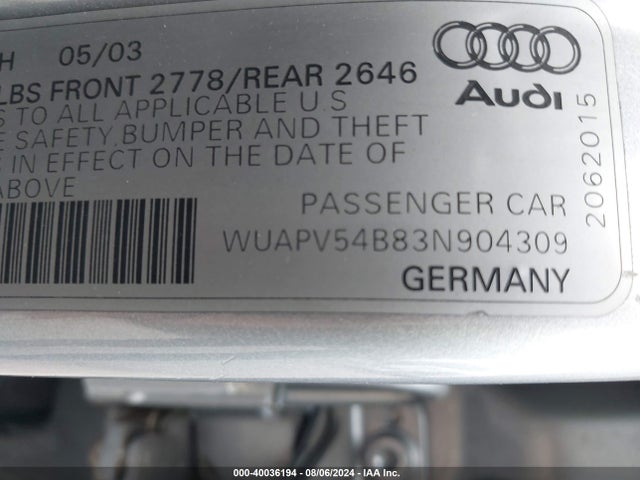 2003 AUDI RS6 WUAPV54B83N904309 Photo 8