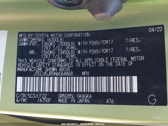 JTELU5JR5N6064868 Toyota 4runner Trd Pro