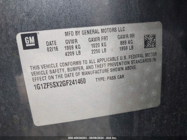 1G1ZF5SX2GF241460 Chevrolet MALIBU 2LT