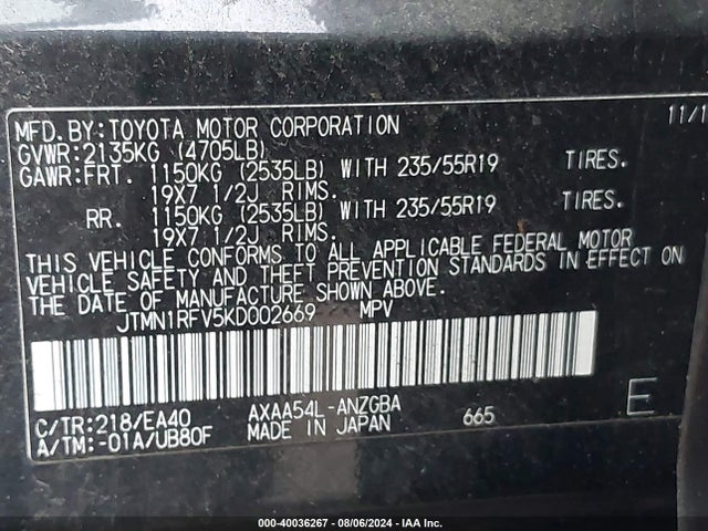Toyota Rav4 Limited 2019 JTMN1RFV5KD002669 Image 9