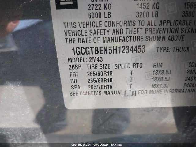1GCGTBEN5H1234453 Chevrolet Colorado Wt