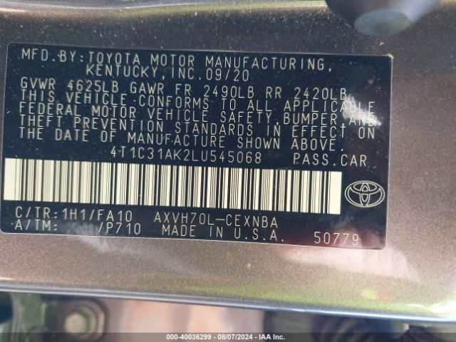 4T1C31AK2LU545068 Toyota Camry Le Hybrid