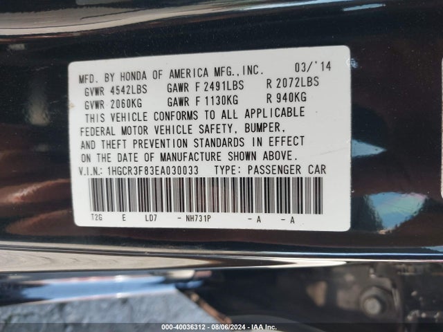 Honda Accord Ex-l V-6 2014 1HGCR3F83EA030033 Image 9