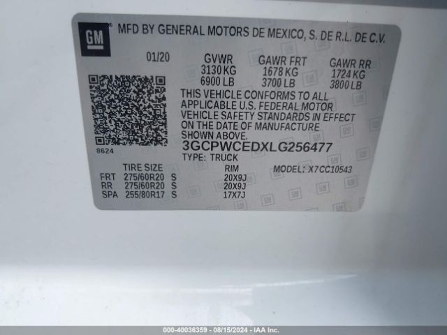 3GCPWCEDXLG256477 Chevrolet Silverado 1500 2wd  Short Bed Lt