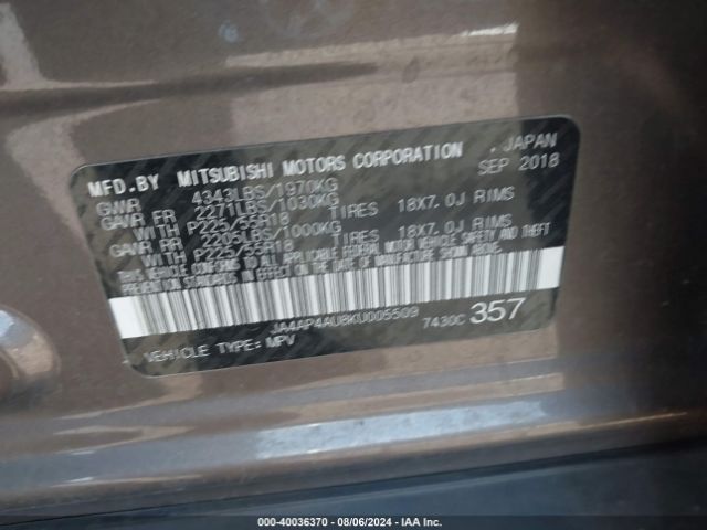 JA4AP4AU8KU005509 Mitsubishi Outlander Sport 2.0 Se