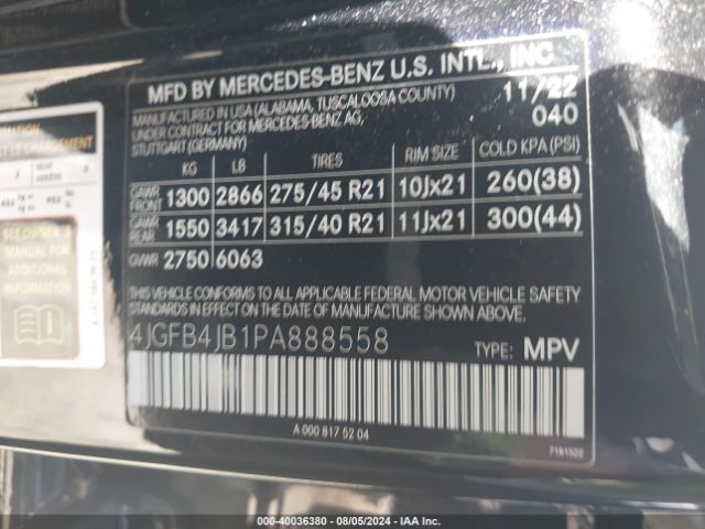 4JGFB4JB1PA888558 Mercedes-Benz GLE 350