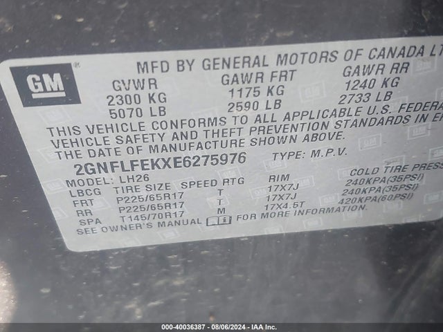 Chevrolet EQUINOX 1LT 2014 2GNFLFEKXE6275976 Image 9