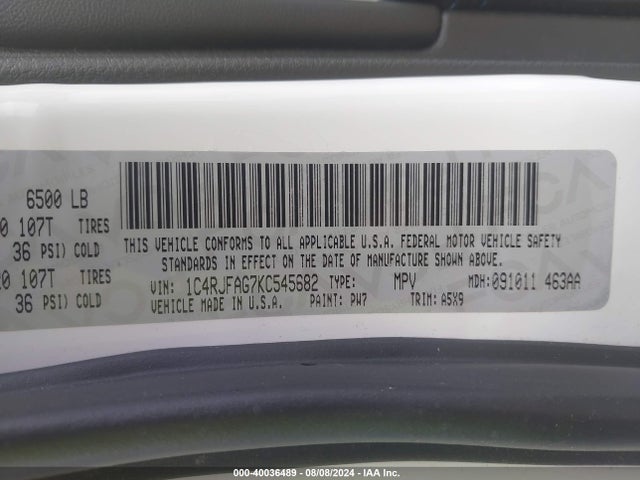 1C4RJFAG7KC545682 Jeep Grand Cherokee Upland 4x4