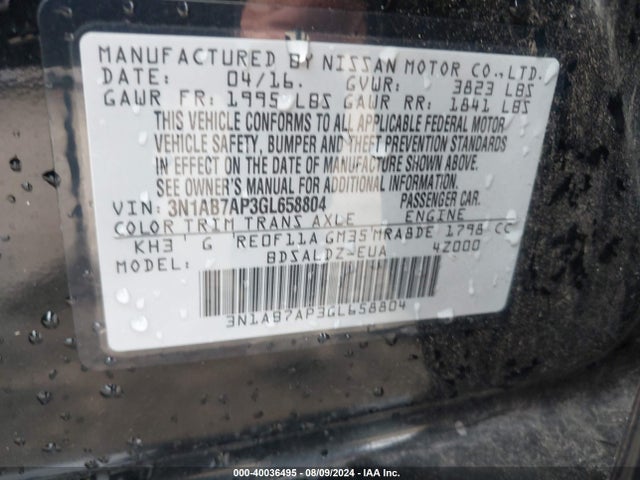 Nissan SENTRA SV 2016 3N1AB7AP3GL658804 Image 9