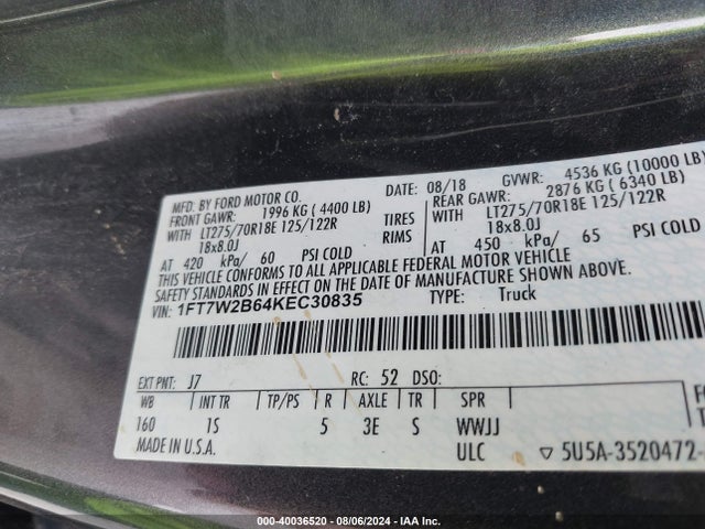 Ford F-250 Xl 2019 1FT7W2B64KEC30835 Image 9