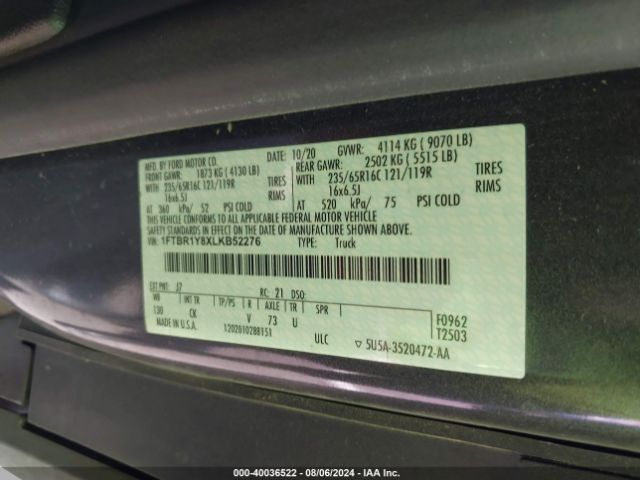 1FTBR1Y8XLKB52276 Ford Transit-250