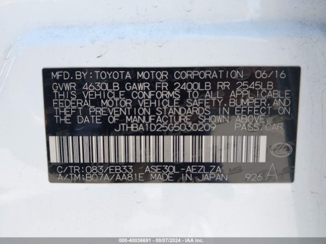 JTHBA1D25G5030209 Lexus IS 200T