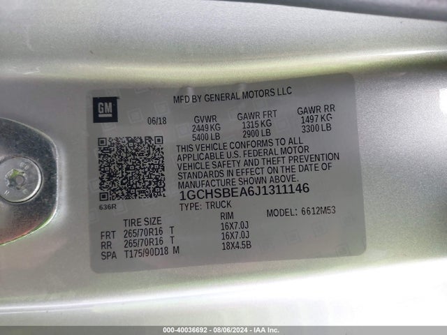 1GCHSBEA6J1311146 Chevrolet Colorado Wt
