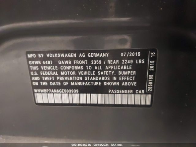 WVWBP7AN6GE503939 Volkswagen Cc 2.0t Sport