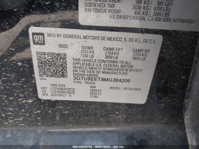 3GTU9EET8MG394209 GMC Sierra 1500 4wd  Short Box At4