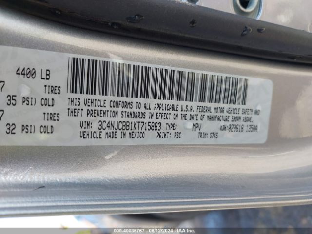 3C4NJCBB1KT715863 Jeep Compass Sun And Wheel Fwd