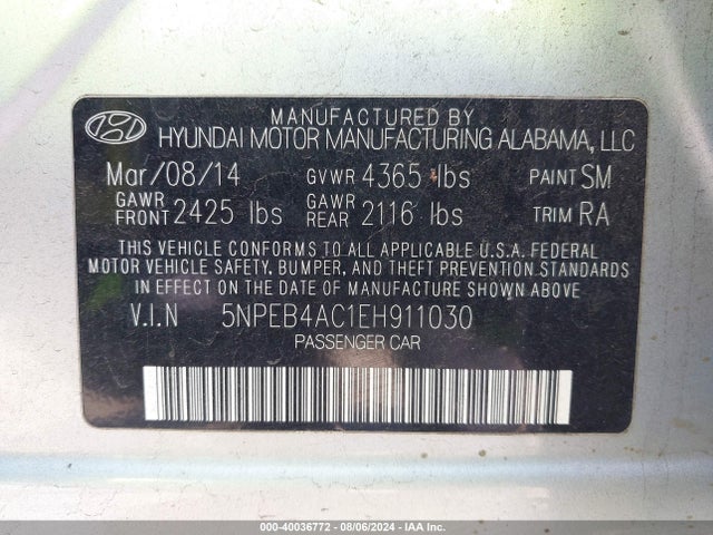 Hyundai SONATA GLS 2014 5NPEB4AC1EH911030 Image 9