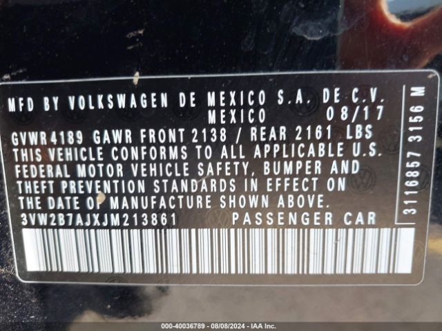 3VW2B7AJXJM213861 Volkswagen Jetta 1.4t S