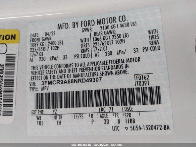 3FMCR9A68NRD49307 Ford Bronco Sport