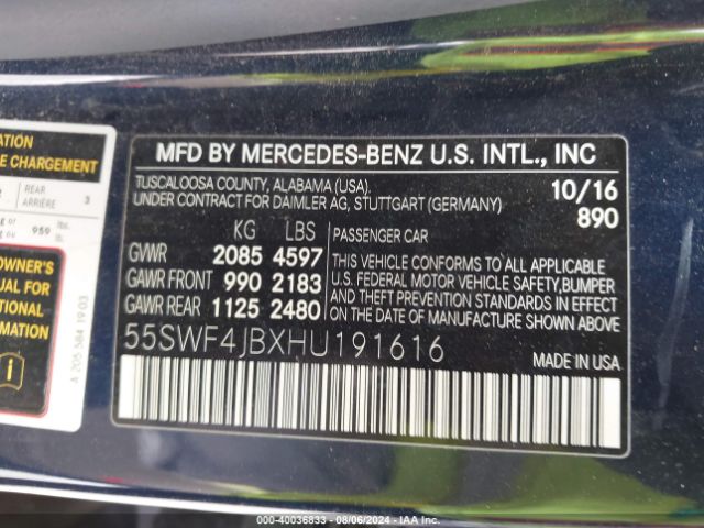 55SWF4JBXHU191616 Mercedes-Benz C 300 Luxury/sport