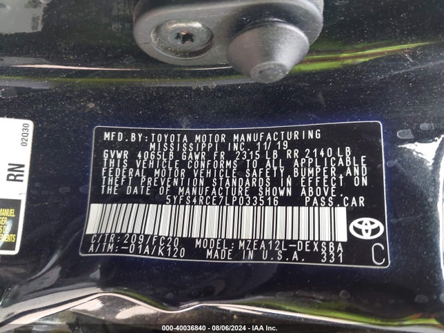 Toyota Corolla Se Nightshade Edition 2020 5YFS4RCE7LP033516 Image 9