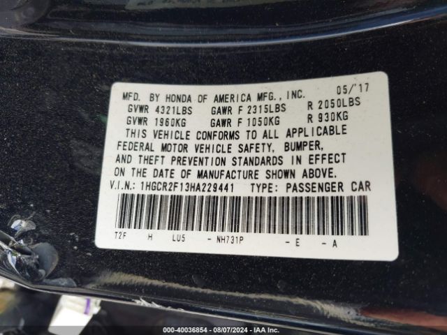 1HGCR2F13HA229441 Honda Accord Sport Se
