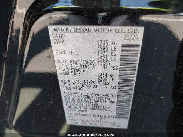 Nissan Pathfinder Platinum 2wd 2020 5N1DR2DN4LC646889 Image 9
