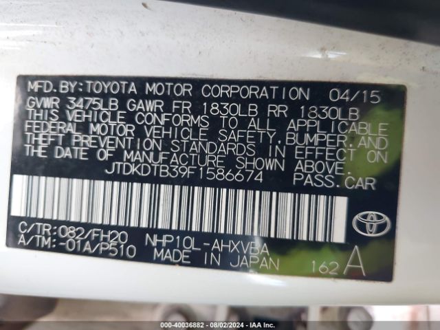 JTDKDTB39F1586674 Toyota Prius C One