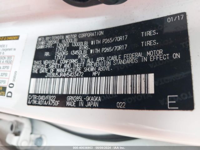 JTEBU5JR4H5423472 Toyota 4RUNNER SR5