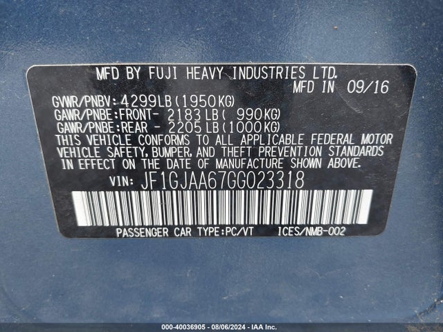 Subaru Impreza 2.0i 2016 JF1GJAA67GG023318 Image 9