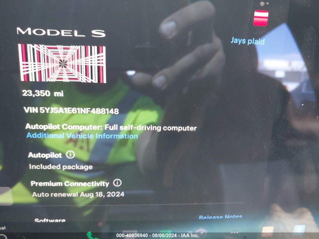 5YJSA1E61NF488148 Tesla Model S Plaid Tri Motor All-wheel Drive