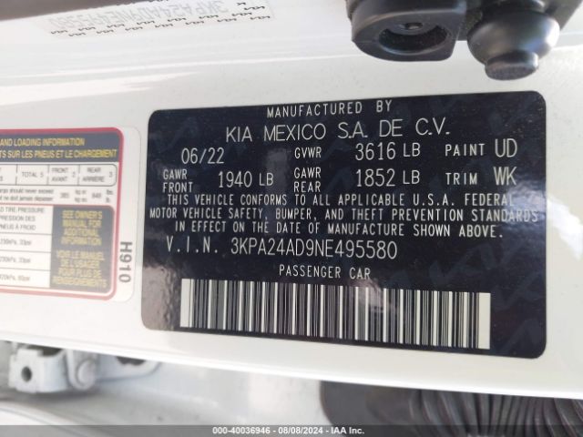 3KPA24AD9NE495580 KIA RIO S