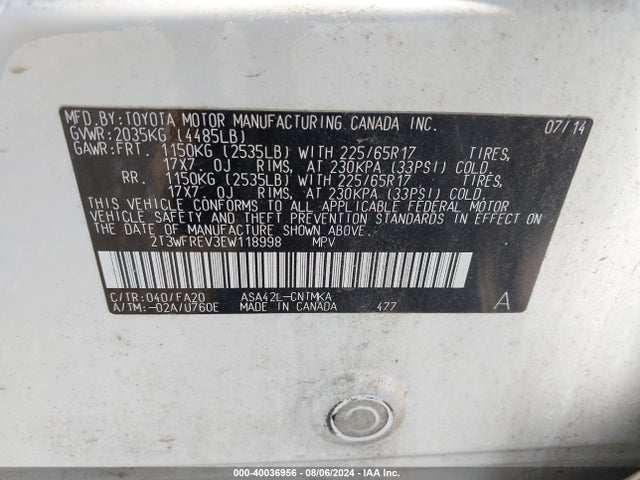 Toyota Rav4 Xle 2014 2T3WFREV3EW118998 Image 9