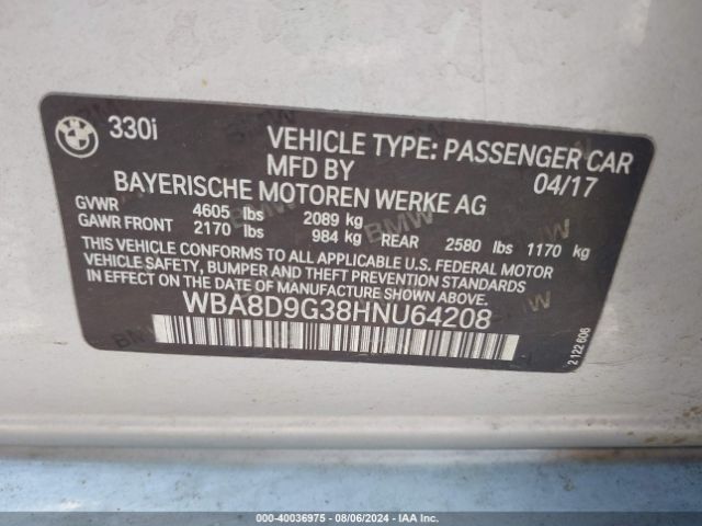 2017 BMW 330I WBA8D9G38HNU64208 Photo 8