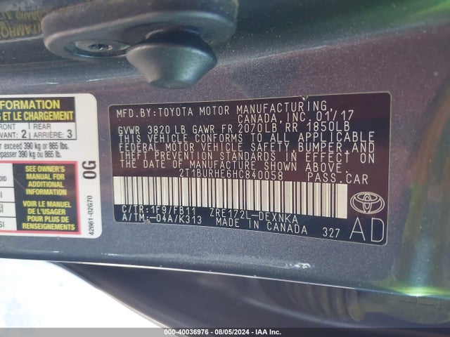 Toyota COROLLA LE 2017 2T1BURHE6HC840058 Image 9