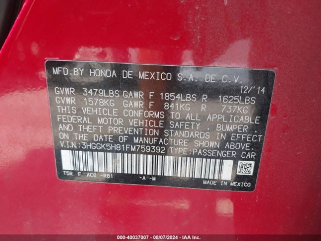 3HGGK5H81FM759392 Honda Fit Ex/ex-l