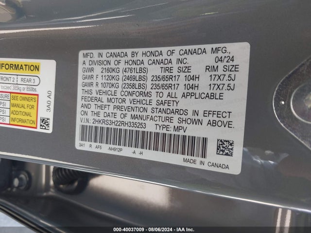 Honda Cr-v Lx 2wd 2024 2HKRS3H22RH335253 Image 9